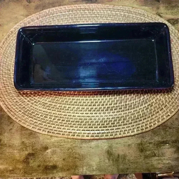 Stoneware Casserole Dish 13.5" x 6" dark blue and mauve on the bottom. - Picture 2 of 9